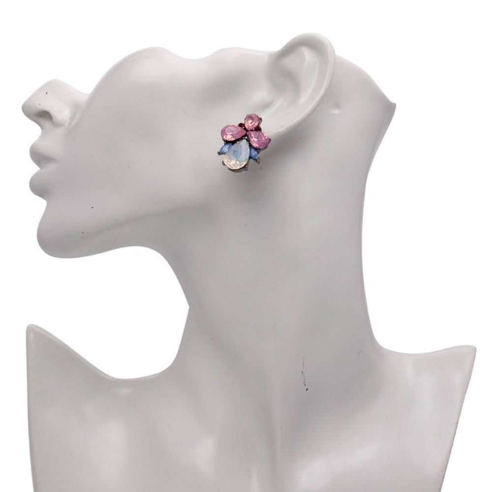 Pink, Blue, Opalescent Crystal Water Drop Earrings - Picture 7 of 7